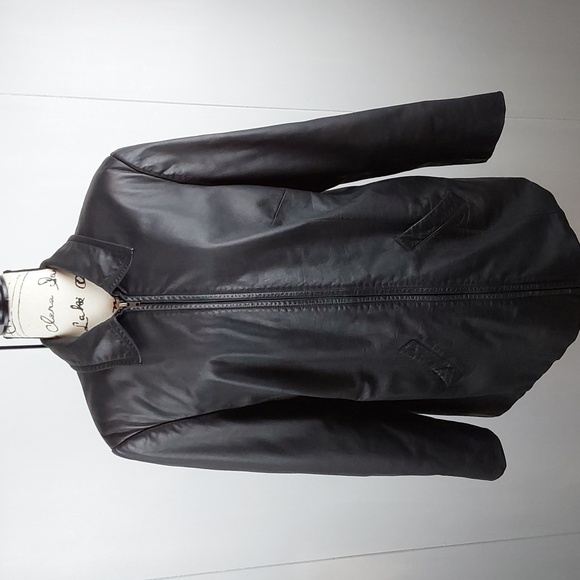 Lauren Ralph Lauren- Womens Black Leather luxury Coat Minimalist Neutral Sz.1X - Picture 2 of 12
